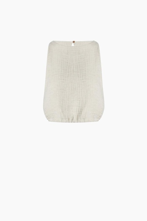  İKİKIZ Crinkle Linen Kolsuz Crop Top Kadın Naturel