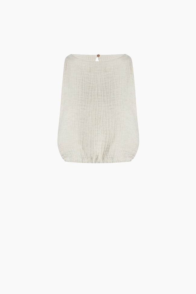  İKİKIZ Crinkle Linen Kolsuz Crop Top Kadın Naturel