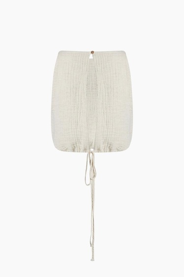  İKİKIZ Crinkle Linen Kolsuz Crop Top Kadın Naturel