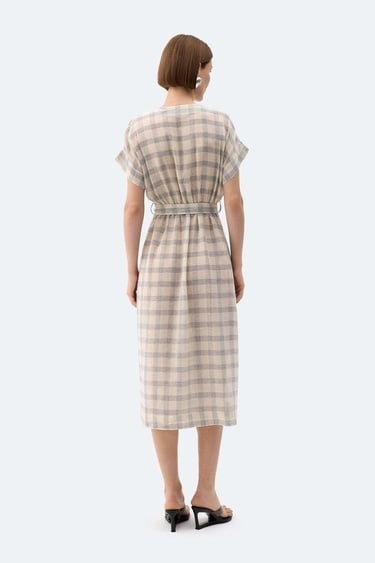  İKİKIZ Gri Ekose Anvelop Elbise Kadın Renkli