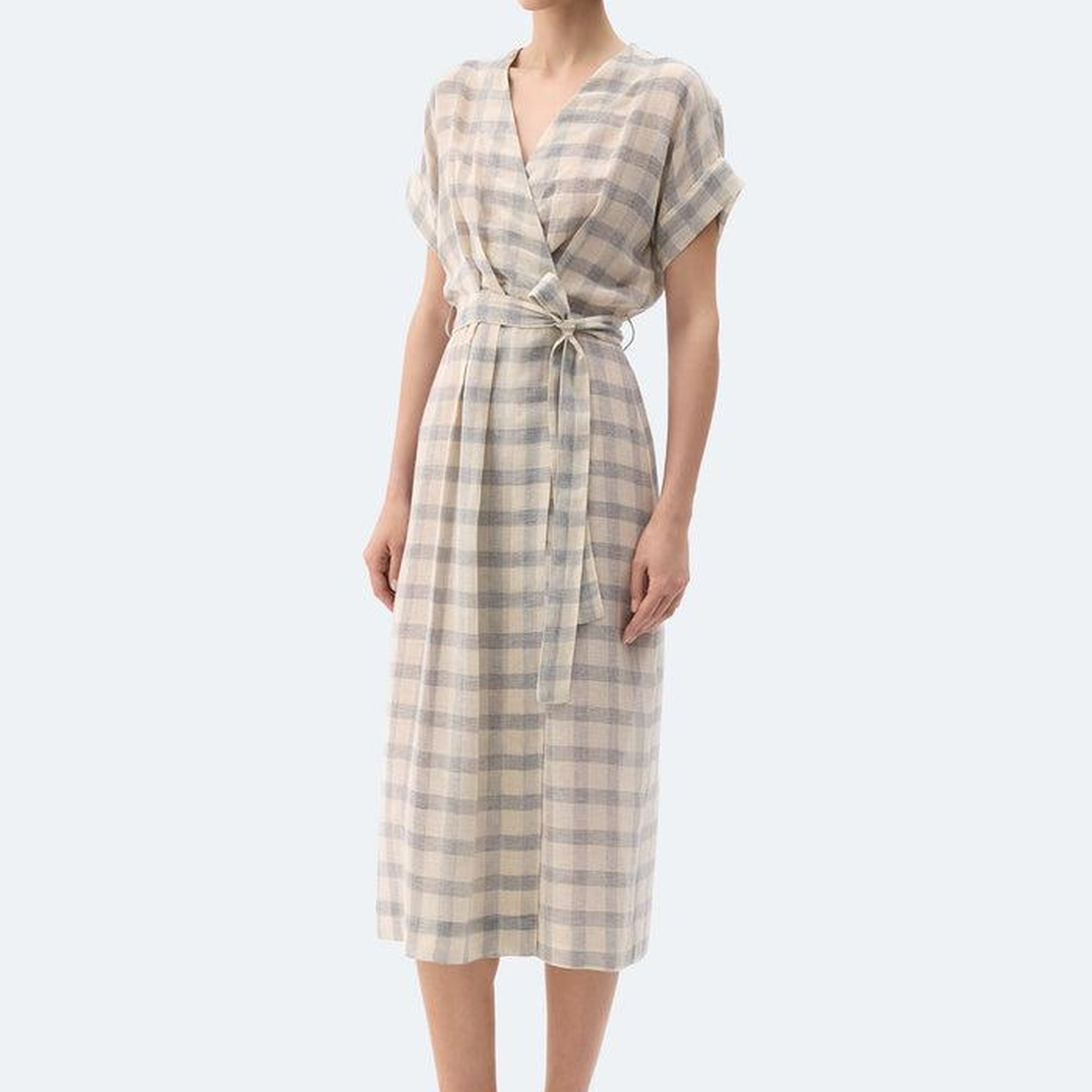 İKİKIZ Gri Ekose Anvelop Elbise Kadın Renkli