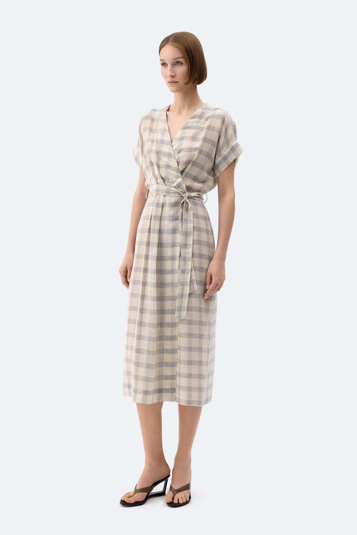  İKİKIZ Gri Ekose Anvelop Elbise Kadın Renkli