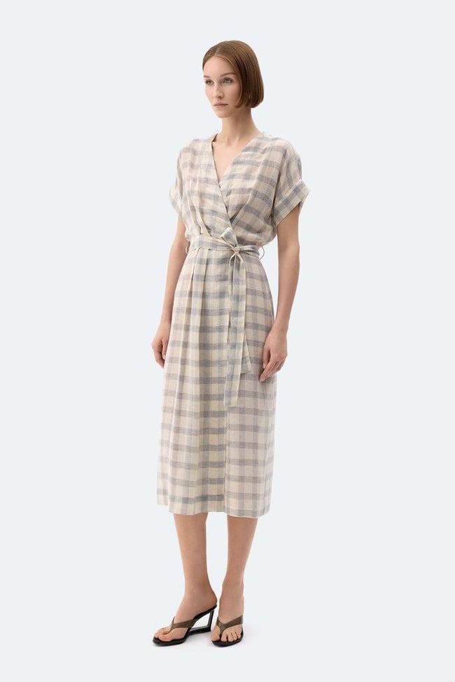  İKİKIZ Gri Ekose Anvelop Elbise Kadın Renkli