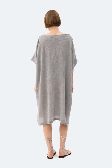  İKİKIZ Gri Crinkle Balon Elbise Kadın Renkli