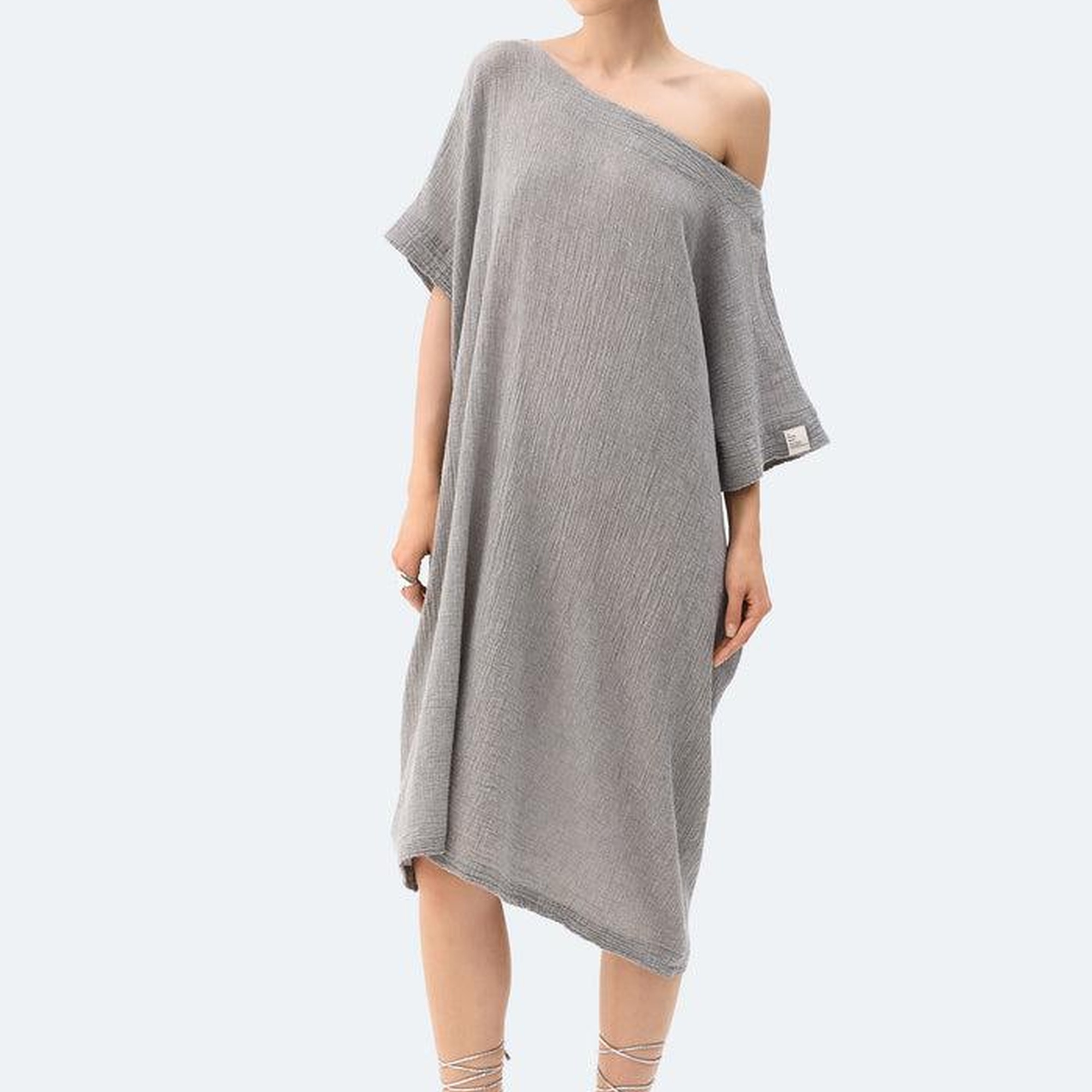 İKİKIZ Gri Crinkle Balon Elbise Kadın Renkli