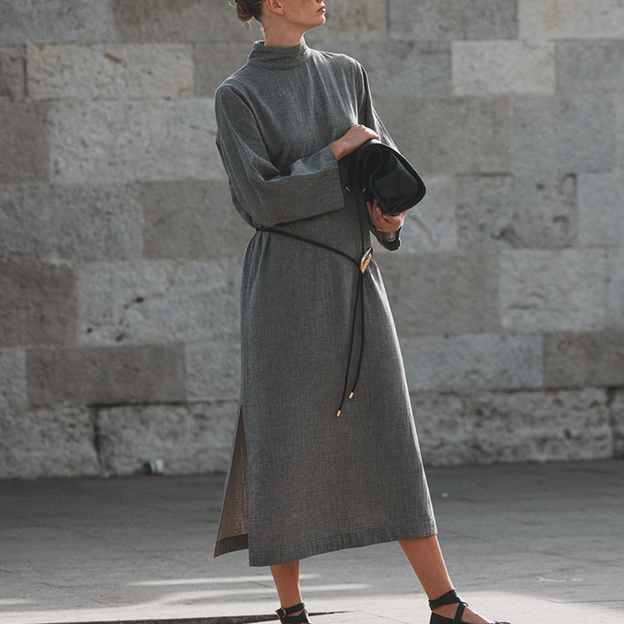 İKİKIZ Gri Boğazlı Elbise Kadın Renkli