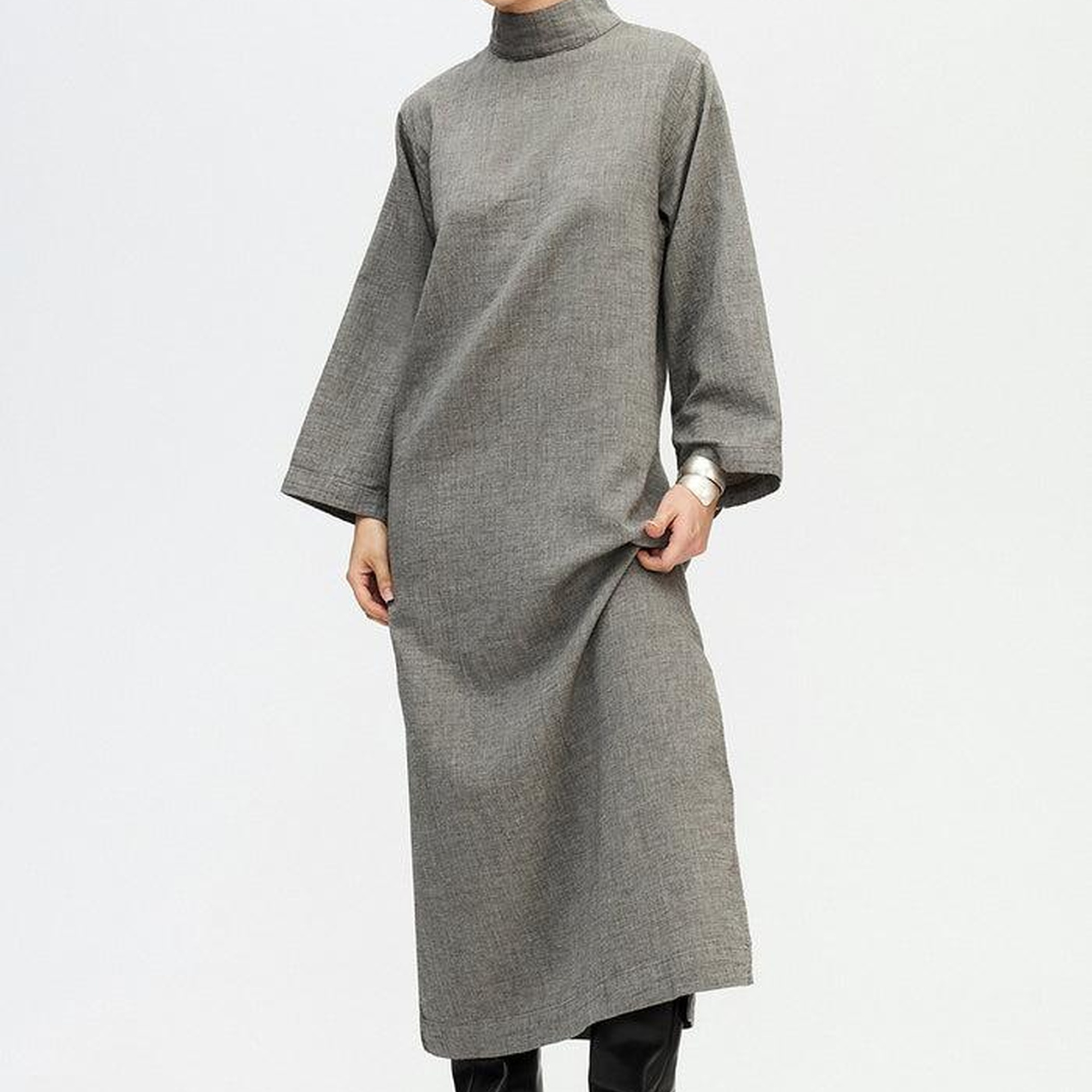 İKİKIZ Gri Boğazlı Elbise Kadın Renkli