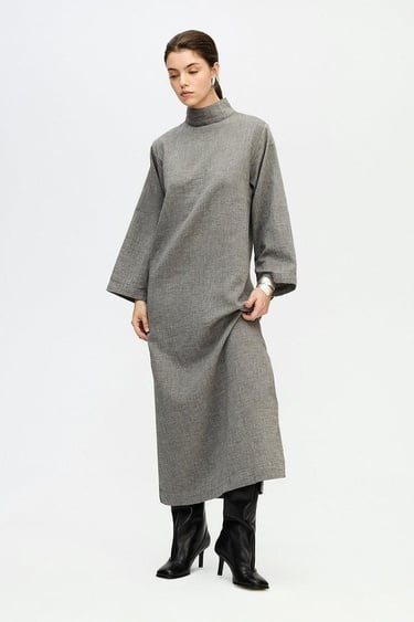  İKİKIZ Gri Boğazlı Elbise Kadın Renkli