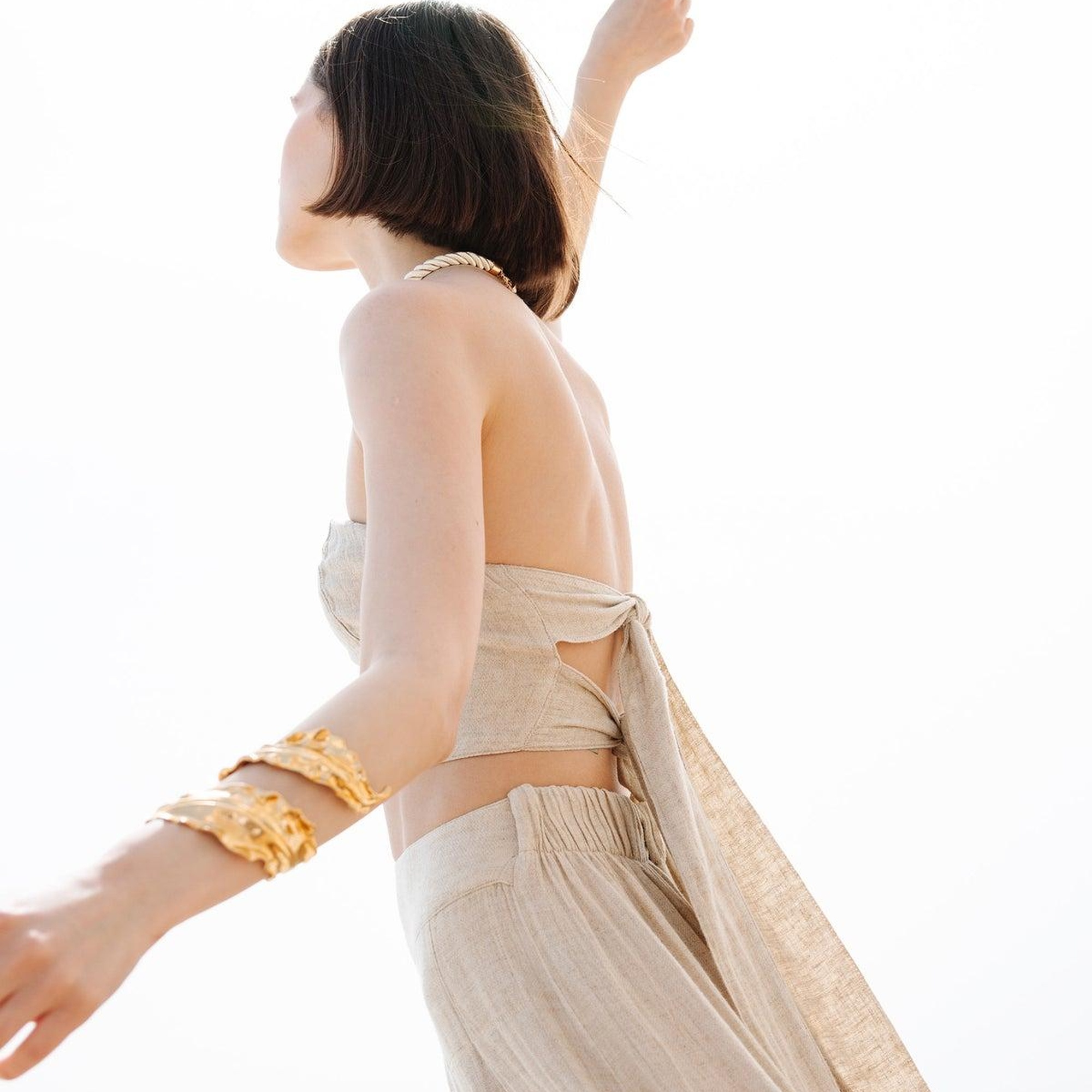 İKİKIZ Keten Bandeau Bluz Kadın Naturel