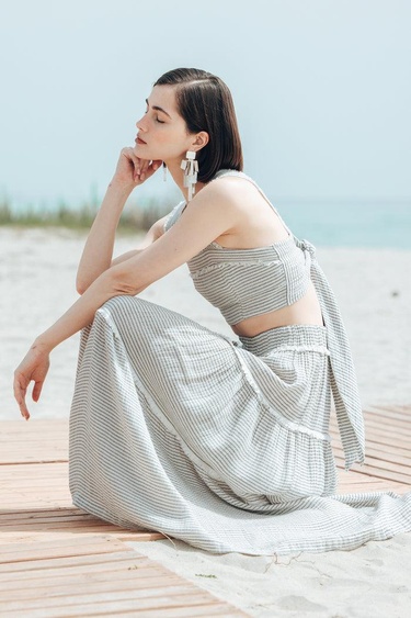  İKİKIZ Siyah Çizgili Etek Takım Kadın Siyah