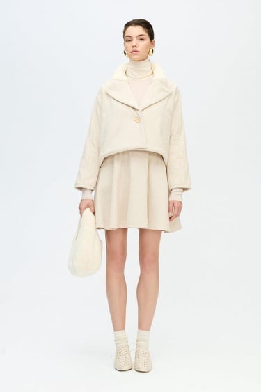  İKİKIZ Balıksırtı Etek Kadın Bej