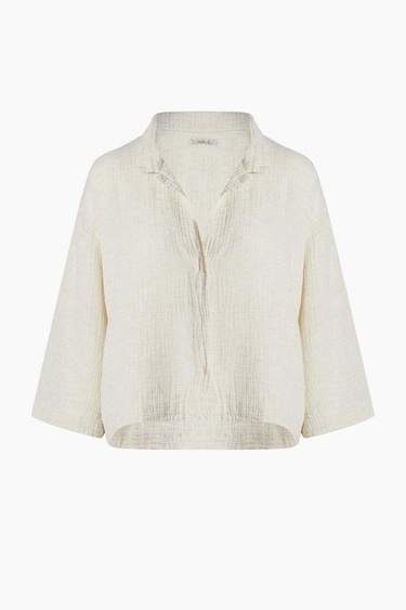  İKİKIZ Crinkle Linen Gömlek Kadın Naturel