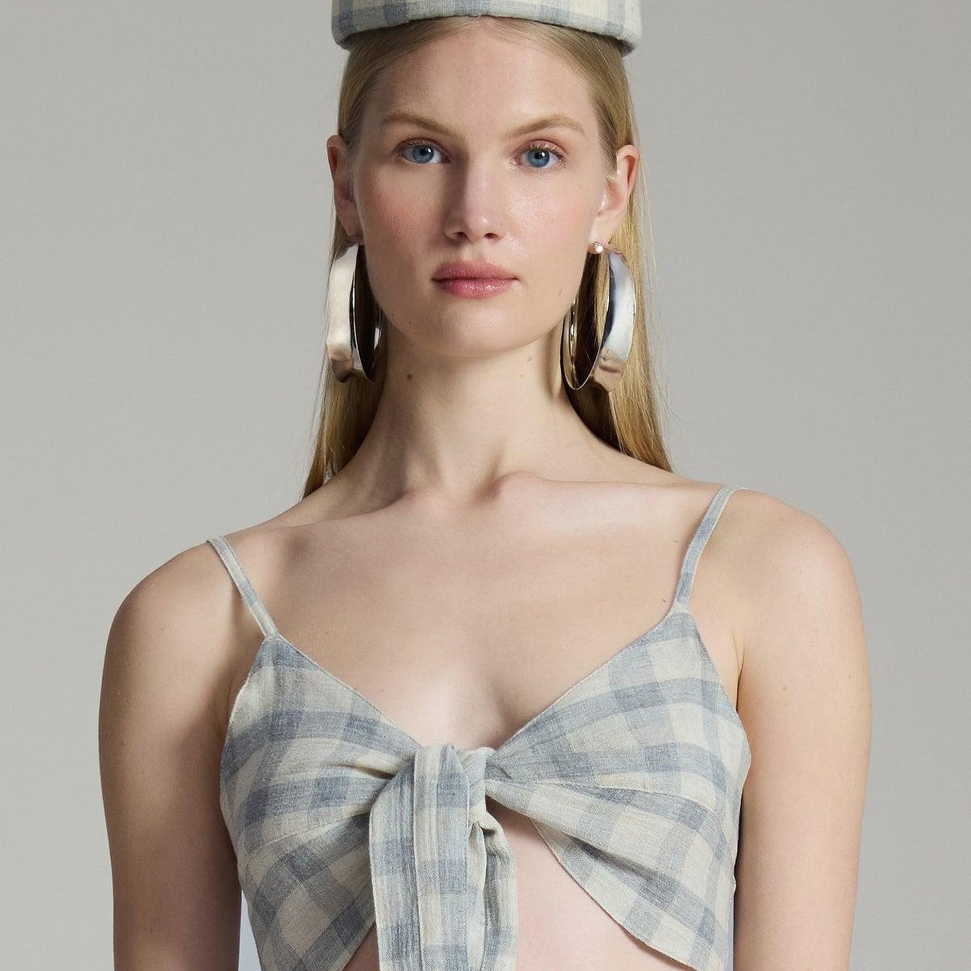 İKİKIZ Plaid Pillbox Şapka Kadın Gri