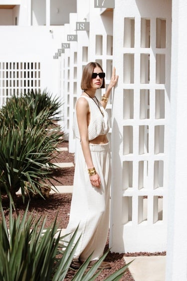  İKİKIZ Crinkle Palazzo Pantolon Kadın Naturel