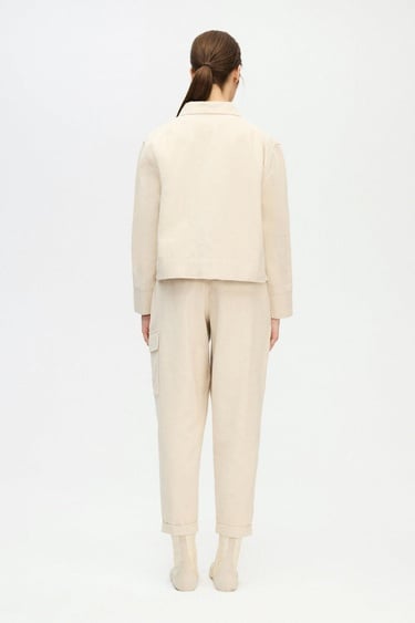  İKİKIZ Balıksırtı Kargo Pantolon Kadın Bej