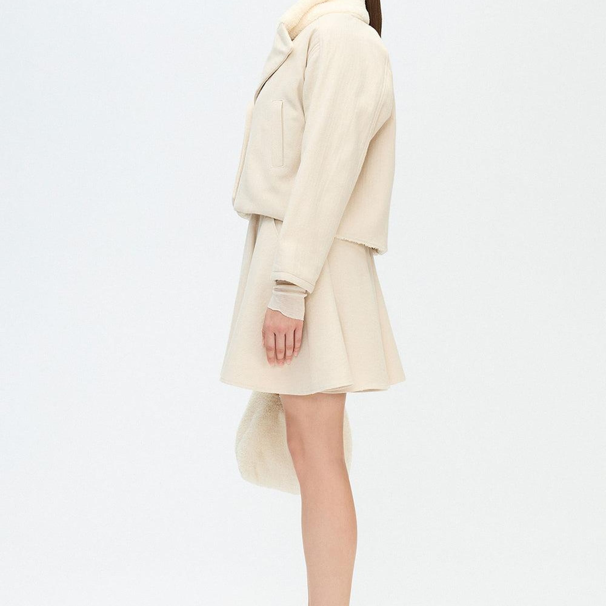 İKİKIZ Balıksırtı Yakası Kürklü Ceket Kadın Bej