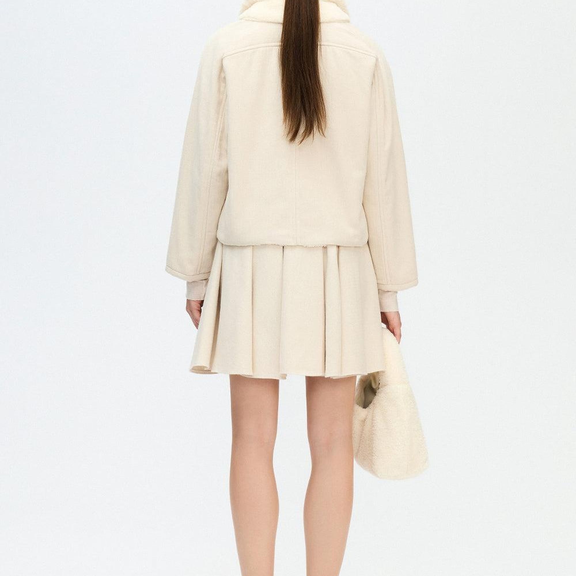 İKİKIZ Balıksırtı Yakası Kürklü Ceket Kadın Bej