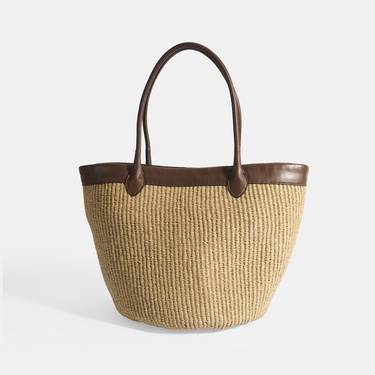  Kadın Kahve Turuncu Çiçek Detaylı Hasır Omuz Çantası