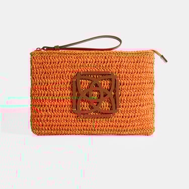  Kadın Turuncu Monogram Logolu Hasır El Çantası