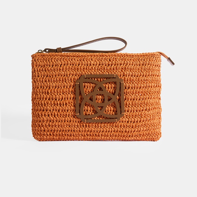  Kadın Turuncu Monogram Logolu Hasır El Çantası