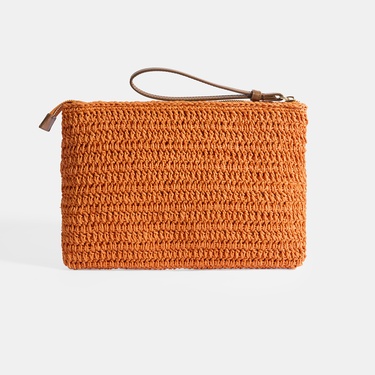  Kadın Turuncu Monogram Logolu Hasır El Çantası