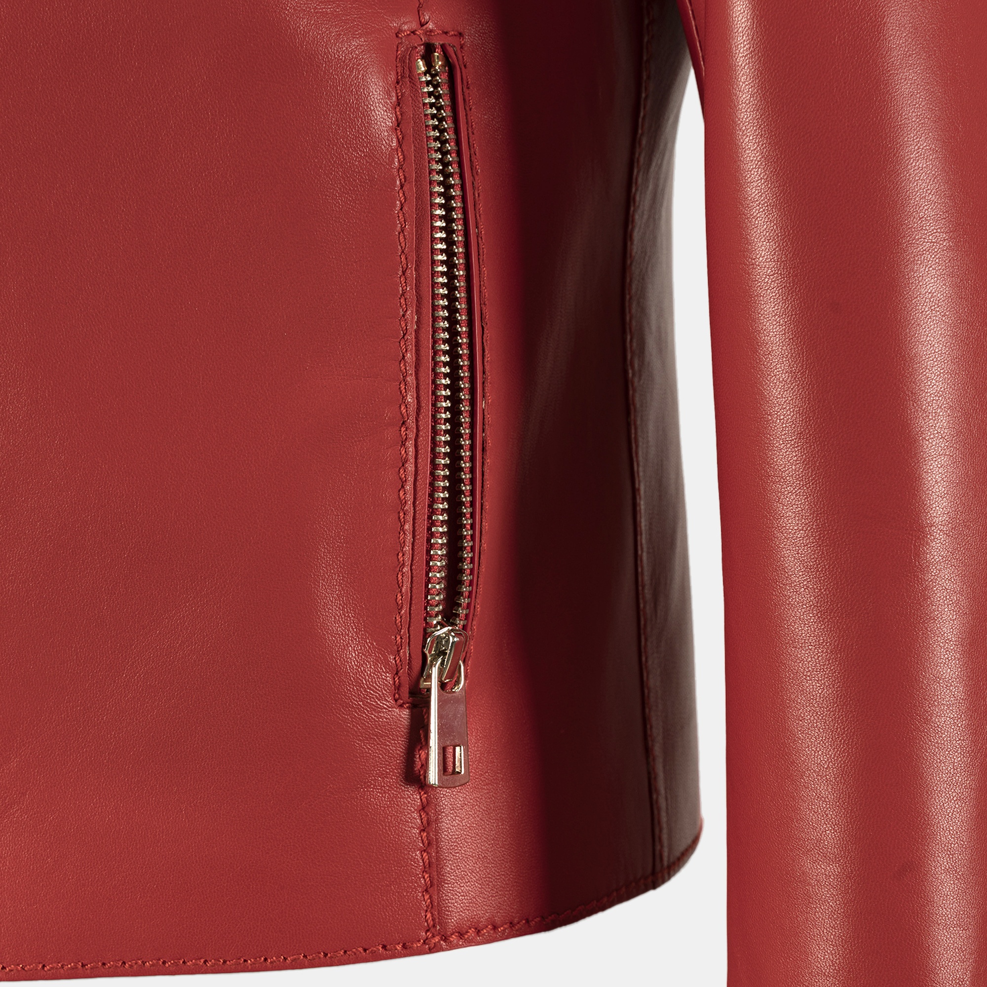 Kadın Kırmızı Hakim Yakalı Deri Ceket