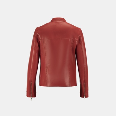  Kadın Kırmızı Hakim Yakalı Deri Ceket