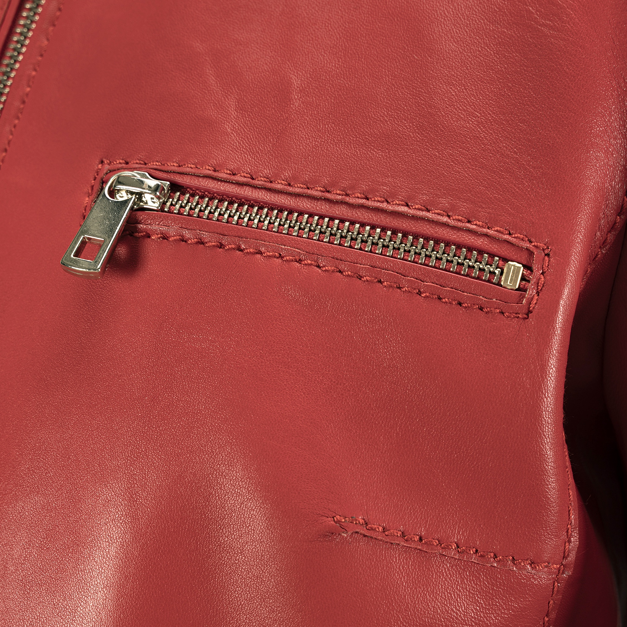 Kadın Kırmızı Hakim Yakalı Deri Ceket