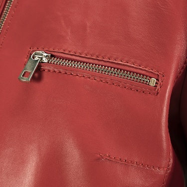  Kadın Kırmızı Hakim Yakalı Deri Ceket