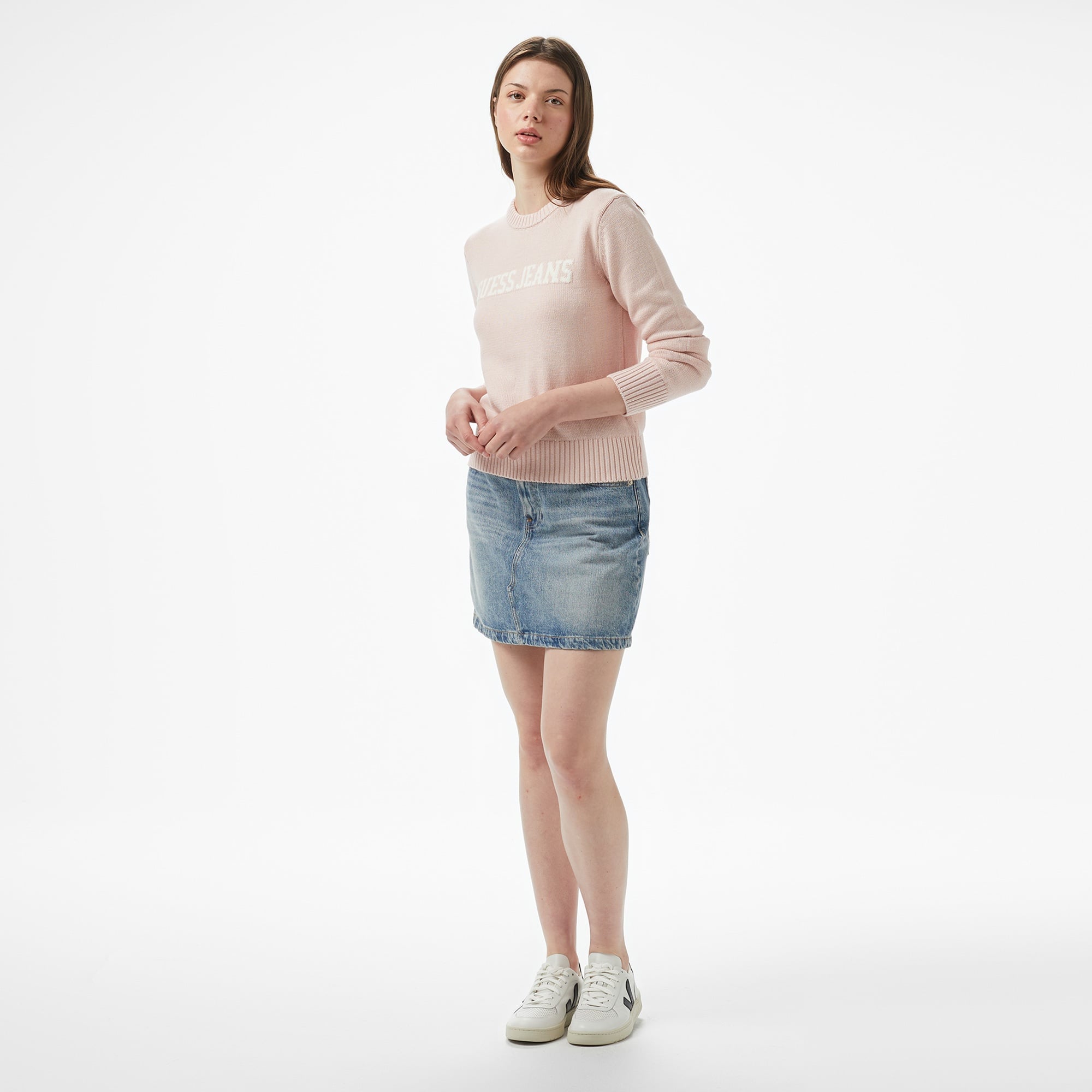 Guess Intarsia Kadın Pembe Kazak