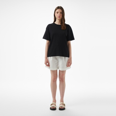  Brooks Brothers Bisiklet Yaka Oversize Kadın Siyah T-Shirt