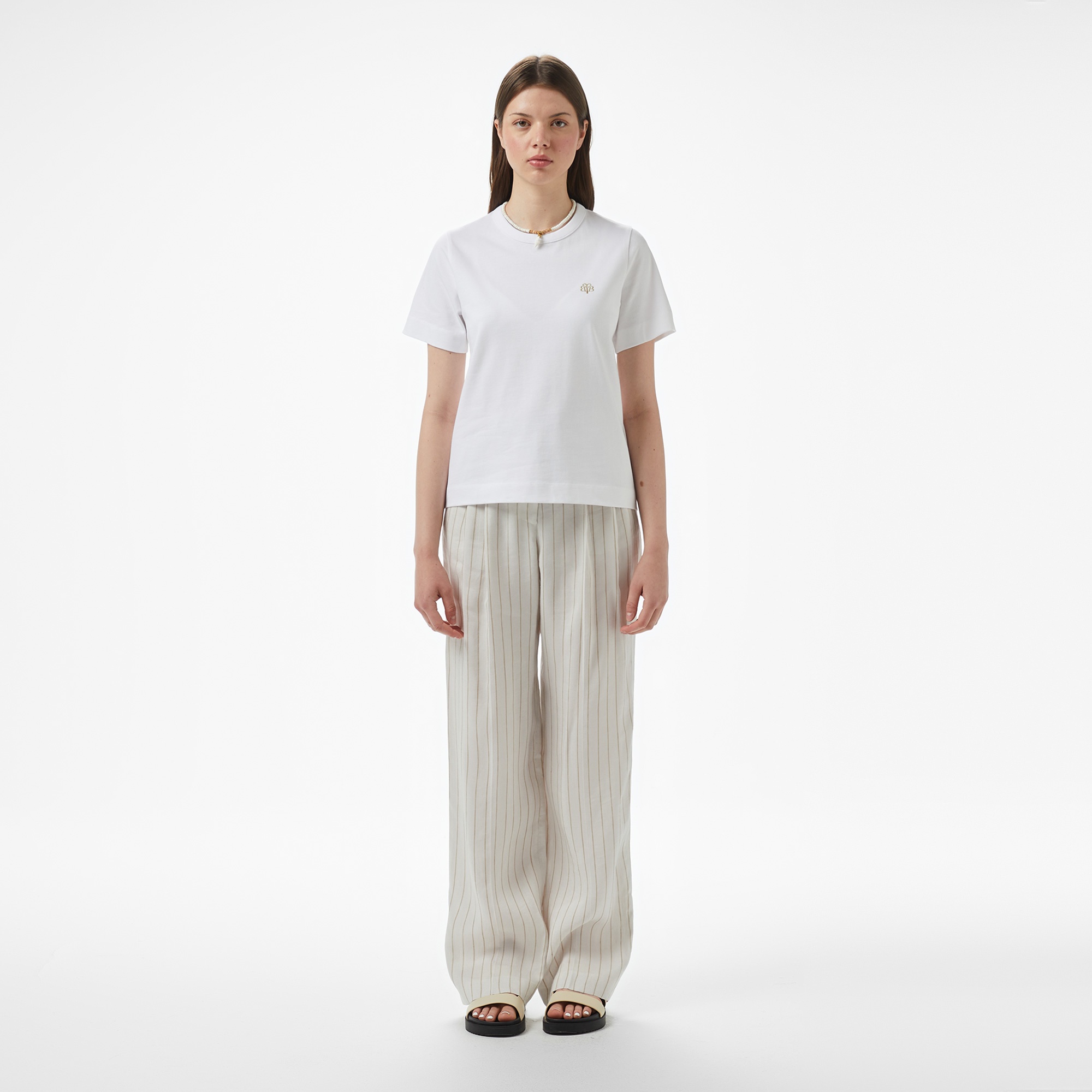 Brooks Brothers Bisiklet Yaka Arkası Fermuarlı Kadın Beyaz T-Shirt