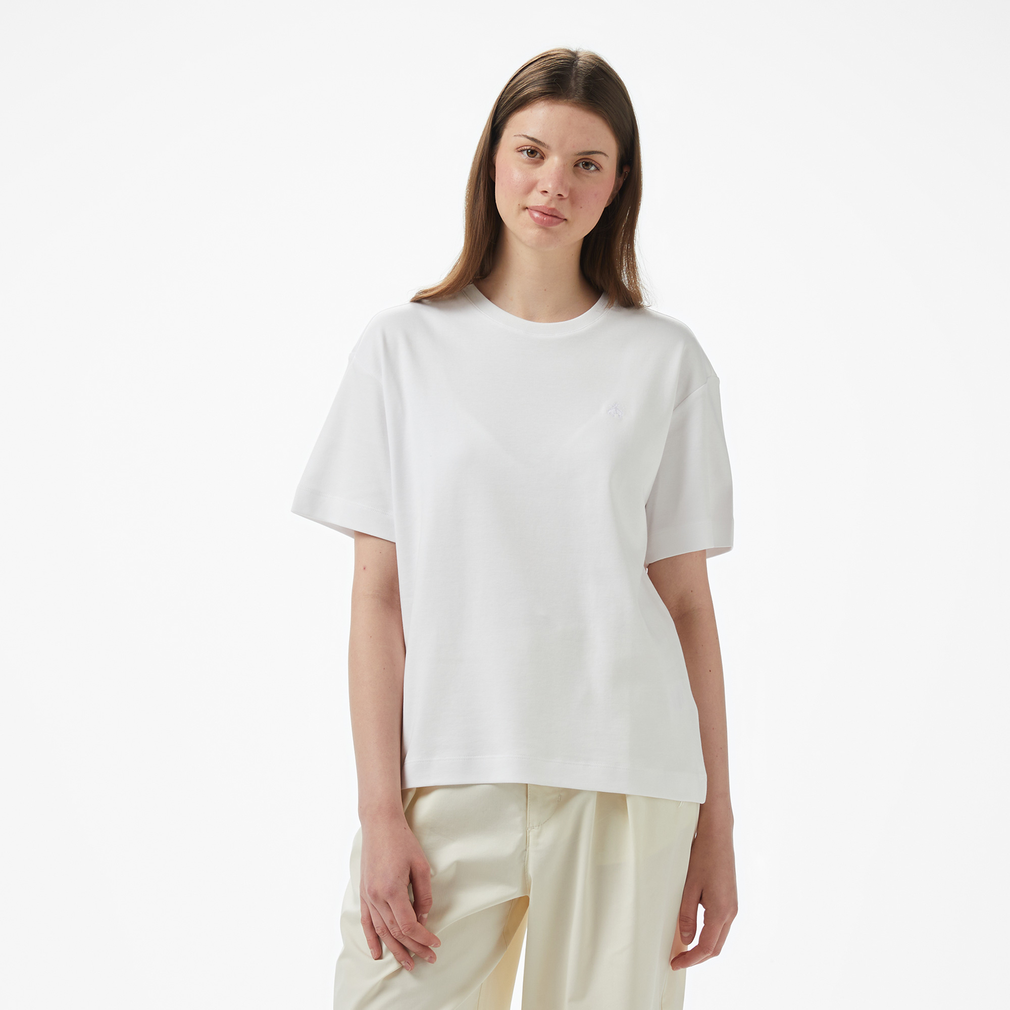  Brooks Brothers Bisiklet Yaka Oversize Kadın Beyaz T-Shirt