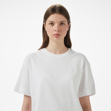  Brooks Brothers Bisiklet Yaka Oversize Kadın Beyaz T-Shirt