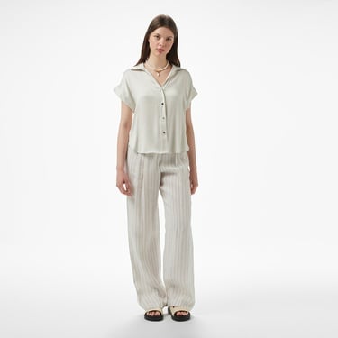  Brooks Brothers Düşük Omuz Metal Çıtcıtlı Kısa Kol Cupro Kadın Bej Gömlek