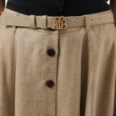  Brooks Brothers %100 Keten Kemerli Yırtmaçlı Midi Boy Kadın Bej Etek