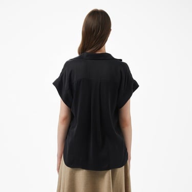  Brooks Brothers Düşük Omuz Metal Çıtcıtlı Kısa Kol Cupro Kadın Siyah Gömlek