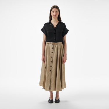  Brooks Brothers Düşük Omuz Metal Çıtcıtlı Kısa Kol Cupro Kadın Siyah Gömlek