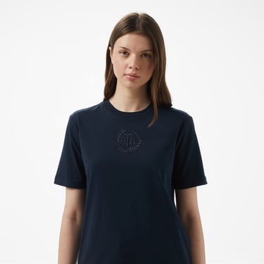  Brooks Brothers Bisiklet Yaka Önü Bb Nakışlı Kadın Lacivert T-Shirt