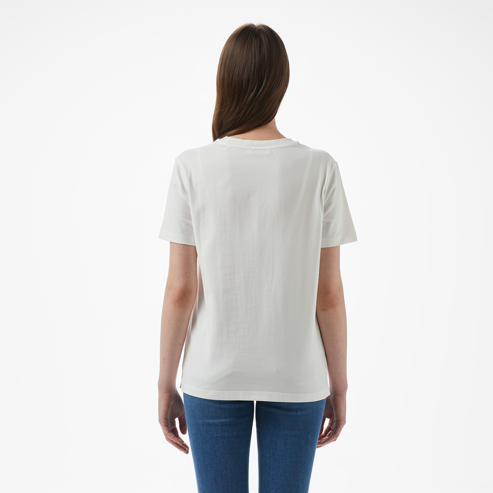 Brooks Brothers Bisiklet Yaka Önü Bb Nakışlı Kadın Beyaz T-Shirt