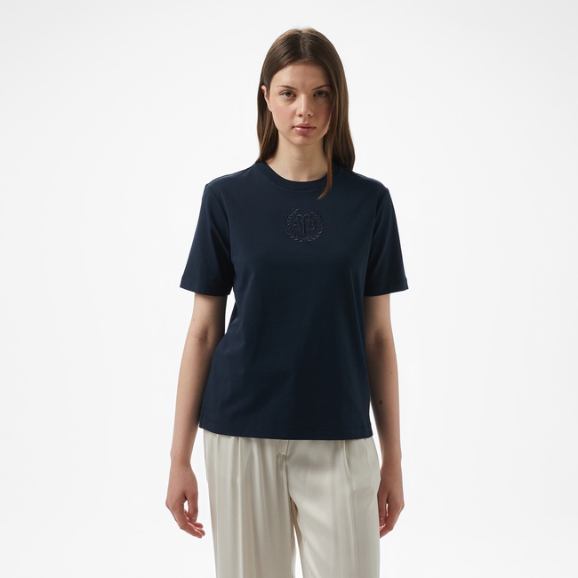  Brooks Brothers Bisiklet Yaka Önü Bb Nakışlı Kadın Lacivert T-Shirt