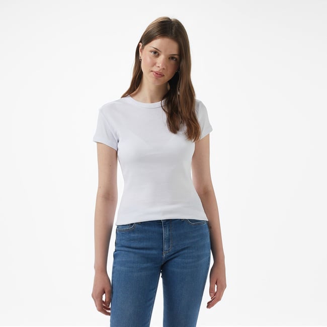 Brooks Brothers Bisiklet Yaka Ribana Basic Kadın Beyaz T-Shirt