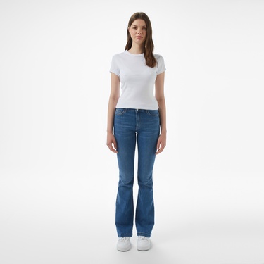  Brooks Brothers Bisiklet Yaka Ribana Basic Kadın Beyaz T-Shirt