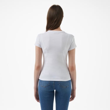  Brooks Brothers Bisiklet Yaka Ribana Basic Kadın Beyaz T-Shirt
