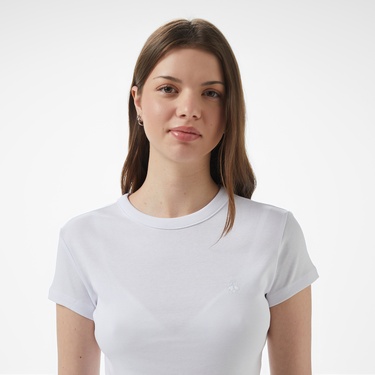  Brooks Brothers Bisiklet Yaka Ribana Basic Kadın Beyaz T-Shirt
