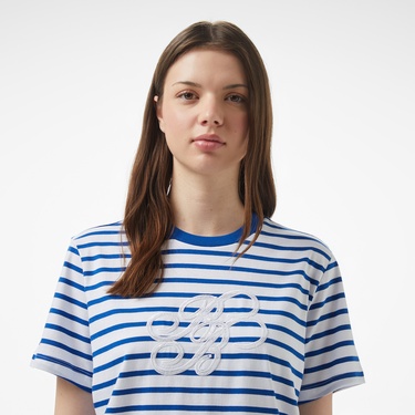  Brooks Brothers Bisiklet Yaka Bb Pul Nakışlı Çizgili Kadın Beyaz T-Shirt