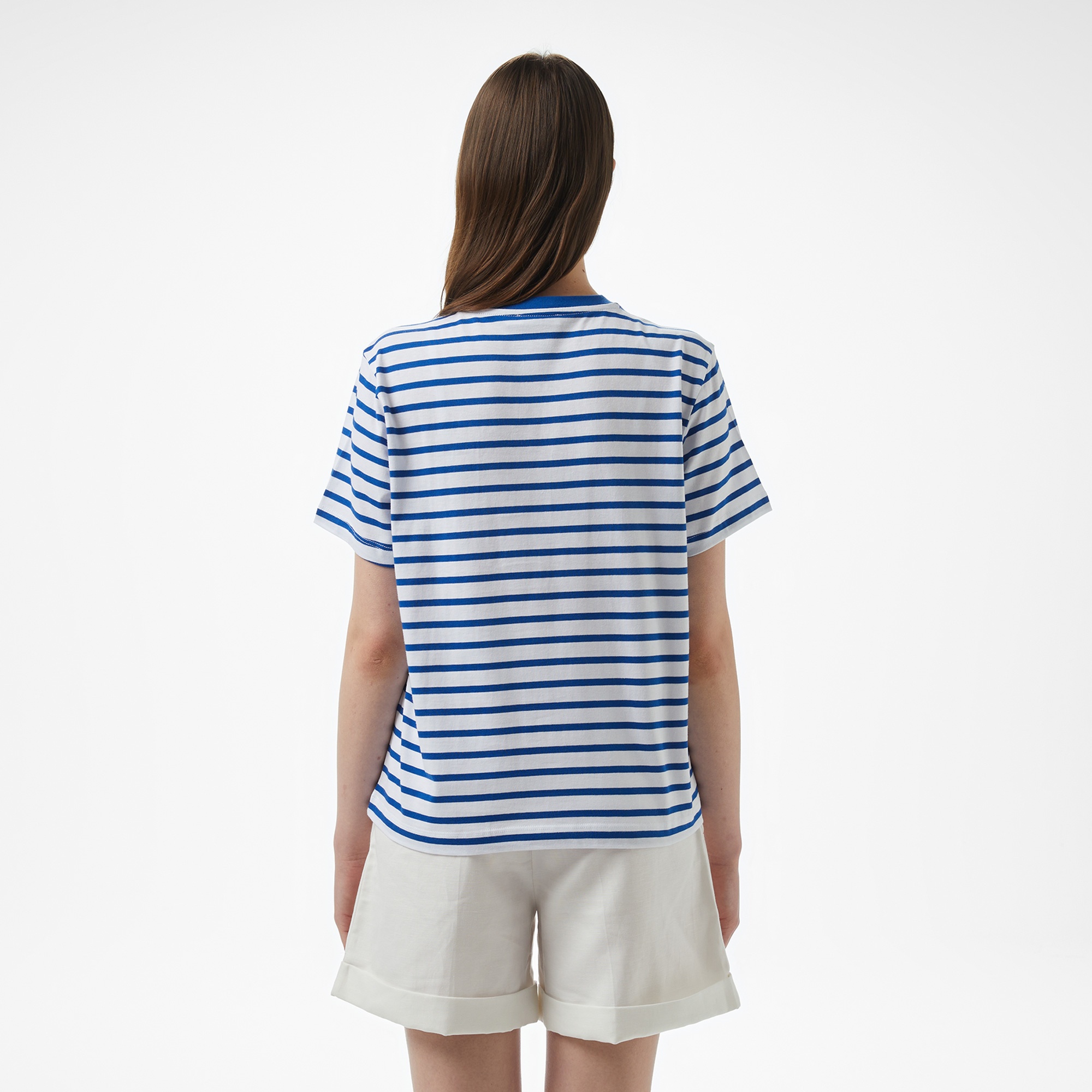 Brooks Brothers Bisiklet Yaka Bb Pul Nakışlı Çizgili Kadın Beyaz T-Shirt