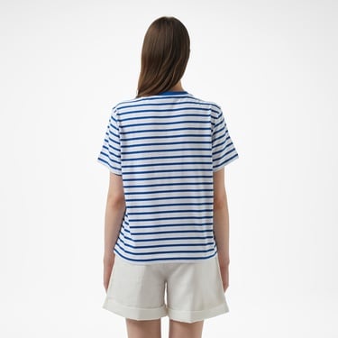  Brooks Brothers Bisiklet Yaka Bb Pul Nakışlı Çizgili Kadın Beyaz T-Shirt