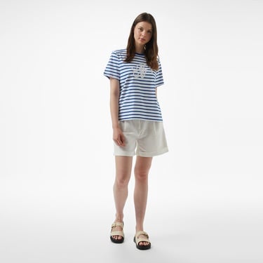  Brooks Brothers Bisiklet Yaka Bb Pul Nakışlı Çizgili Kadın Beyaz T-Shirt