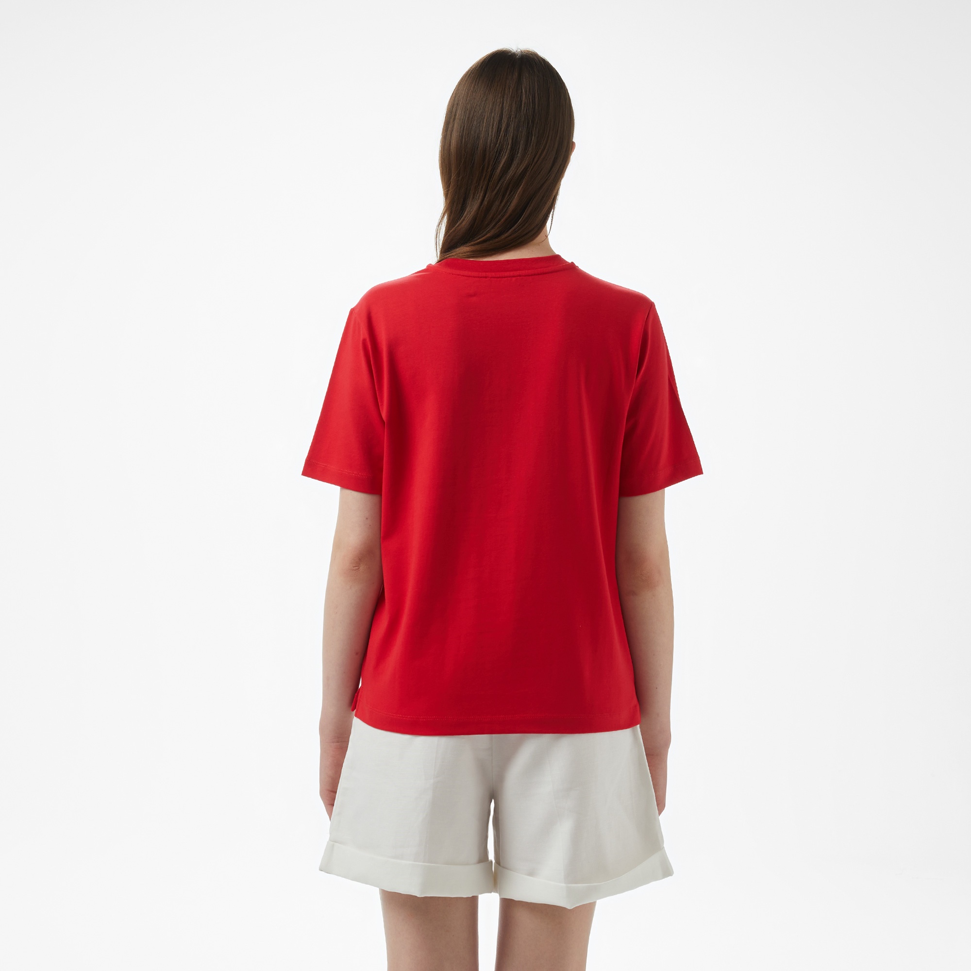 Brooks Brothers Bisiklet Yaka Önü Bb Nakışlı Kadın Kırmızı T-Shirt